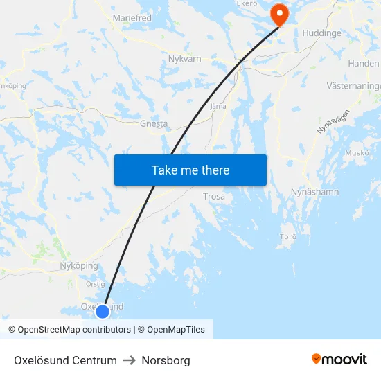 Oxelösund Centrum to Norsborg map