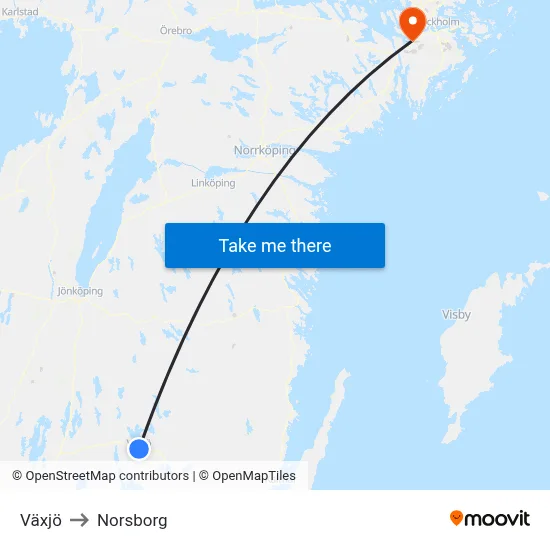 Växjö to Norsborg map