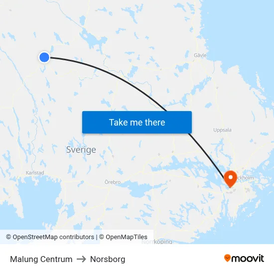 Malung Centrum to Norsborg map