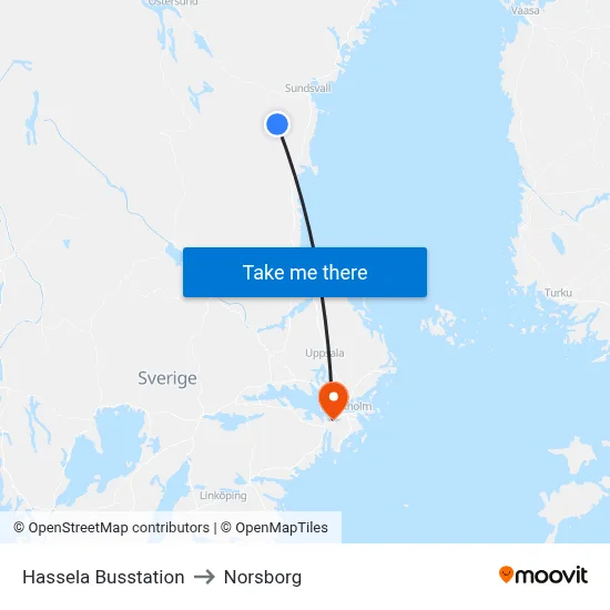 Hassela Busstation to Norsborg map