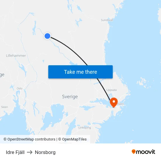 Idre Fjäll to Norsborg map