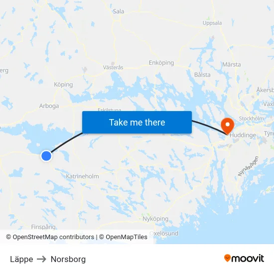Läppe to Norsborg map
