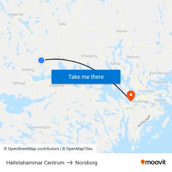 Hallstahammar Centrum to Norsborg map