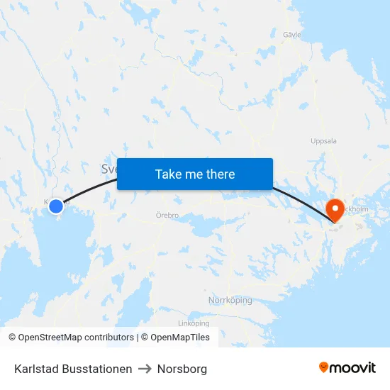 Karlstad Busstationen to Norsborg map