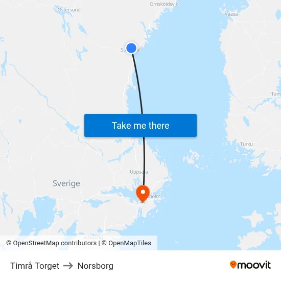 Timrå Torget to Norsborg map