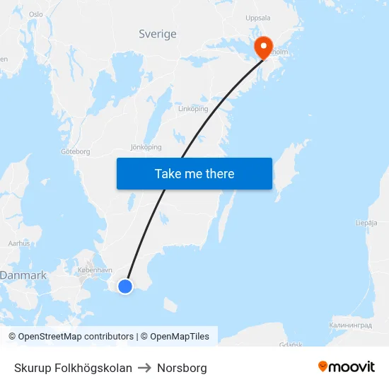 Skurup Folkhögskolan to Norsborg map