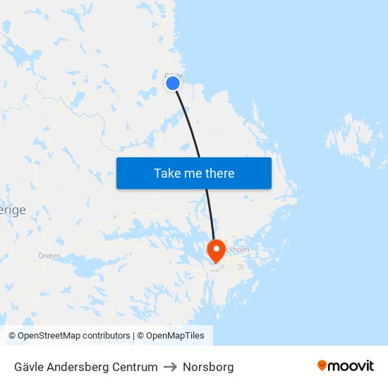 Gävle Andersberg Centrum to Norsborg map