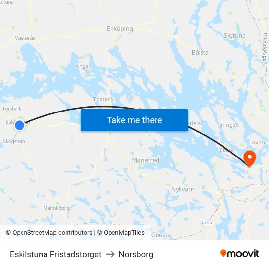 Eskilstuna Fristadstorget to Norsborg map