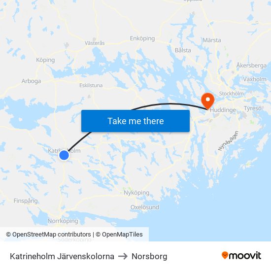 Katrineholm Järvenskolorna to Norsborg map