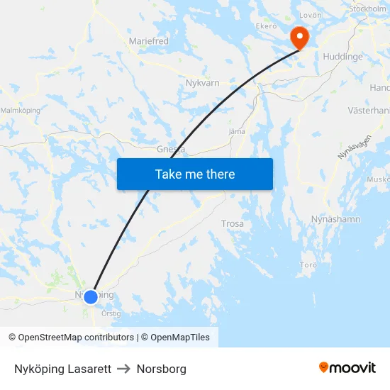 Nyköping Lasarett to Norsborg map