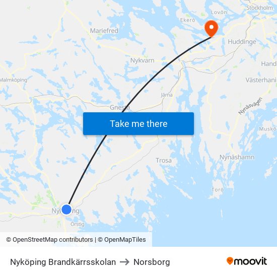 Nyköping Brandkärrsskolan to Norsborg map