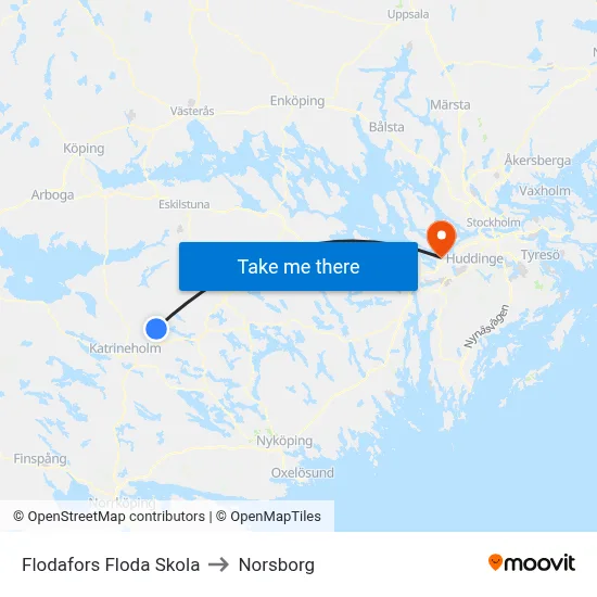 Flodafors Floda Skola to Norsborg map