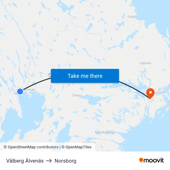 Vålberg Älvenäs to Norsborg map
