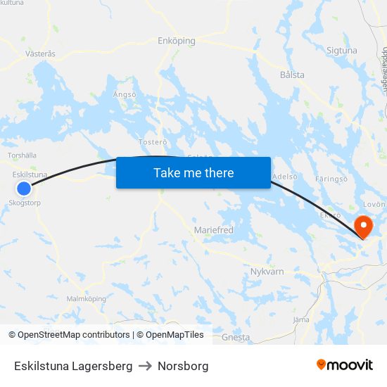 Eskilstuna Lagersberg to Norsborg map