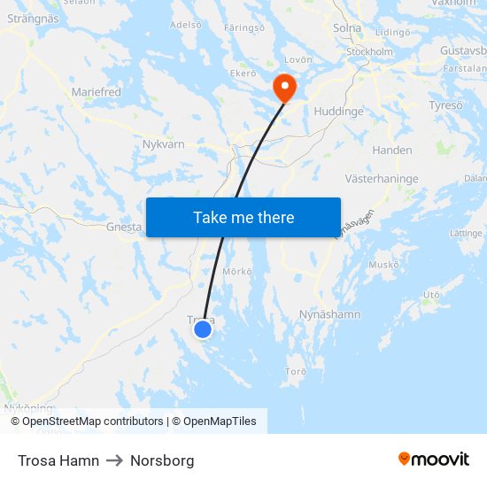 Trosa Hamn to Norsborg map