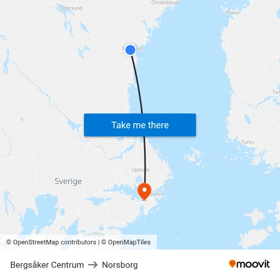 Bergsåker Centrum to Norsborg map