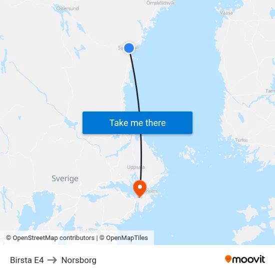 Birsta E4 to Norsborg map
