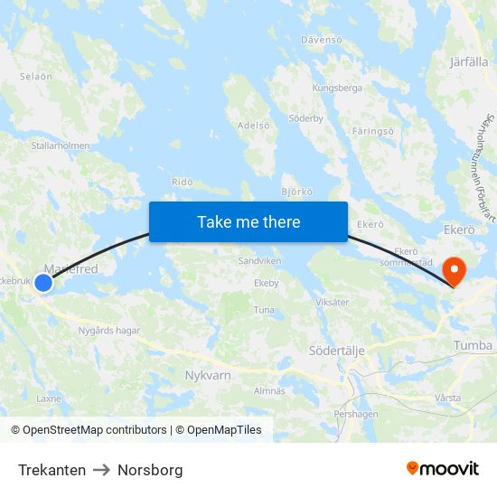 Trekanten to Norsborg map