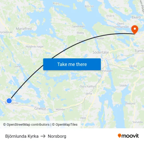 Björnlunda Kyrka to Norsborg map