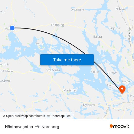 Hästhovsgatan to Norsborg map