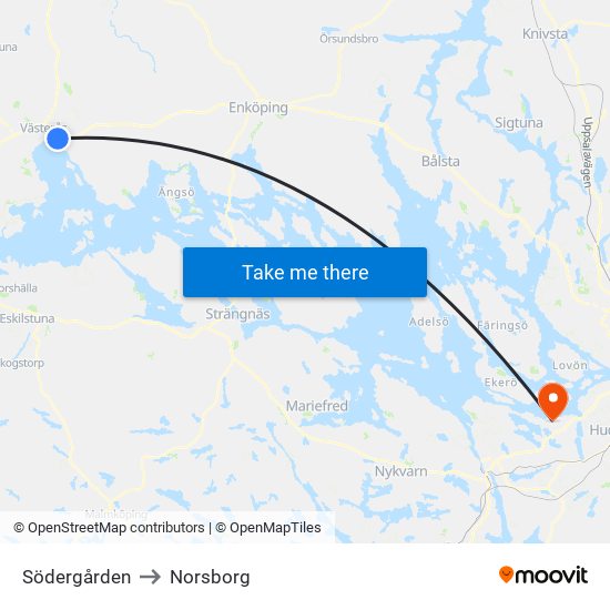 Södergården to Norsborg map