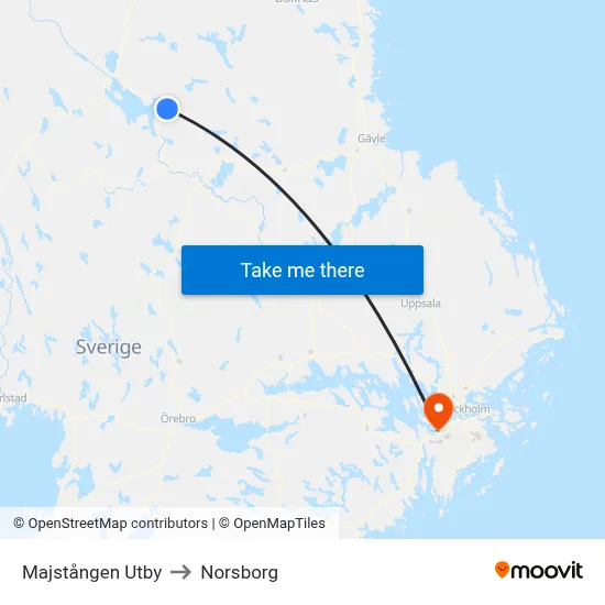 Majstången Utby to Norsborg map