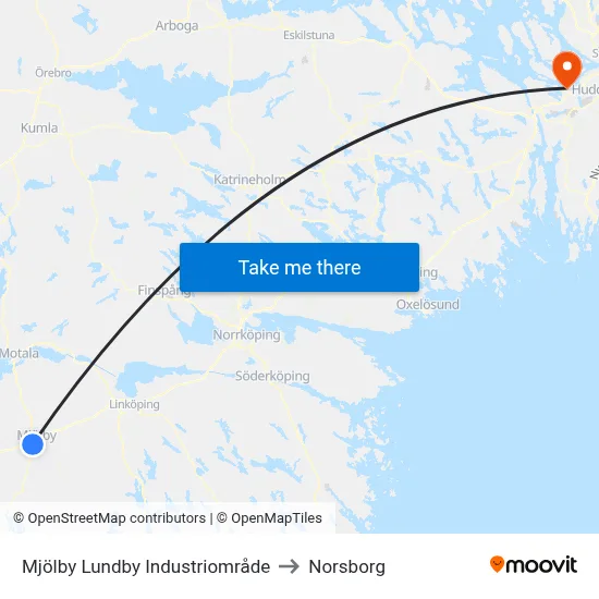 Mjölby Lundby Industriområde to Norsborg map