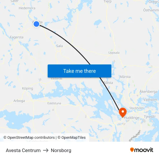 Avesta Centrum to Norsborg map
