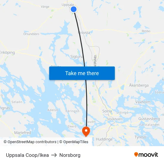 Uppsala Coop/Ikea to Norsborg map