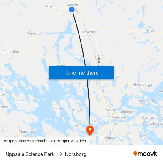 Uppsala Science Park to Norsborg map