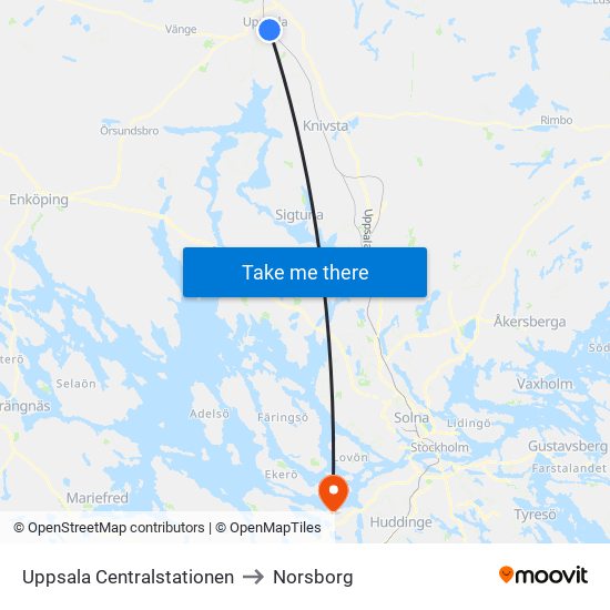 Uppsala Centralstationen to Norsborg map