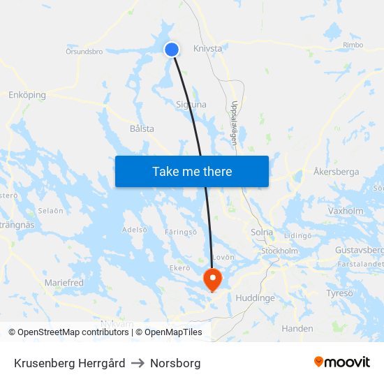 Krusenberg Herrgård to Norsborg map