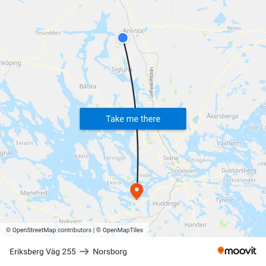 Eriksberg Väg 255 to Norsborg map