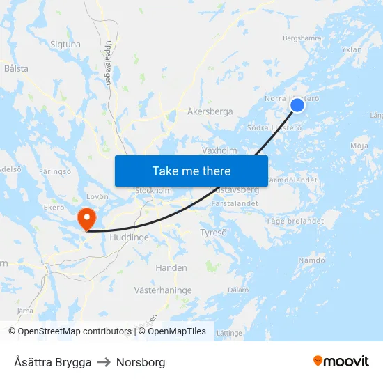Åsättra Brygga to Norsborg map