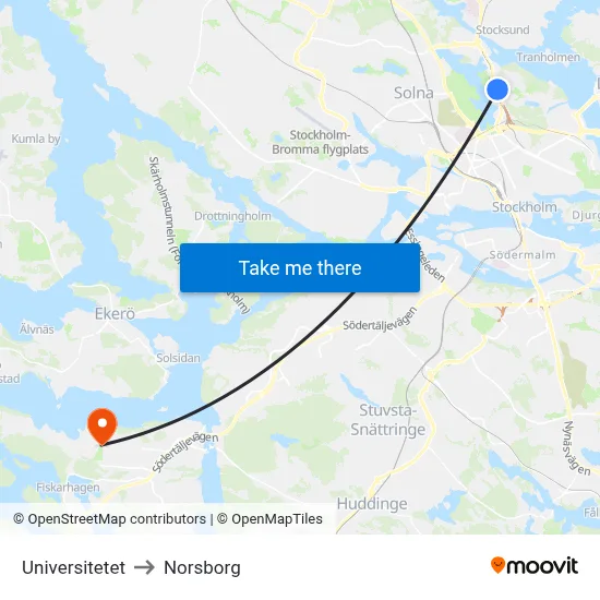 Universitetet to Norsborg map