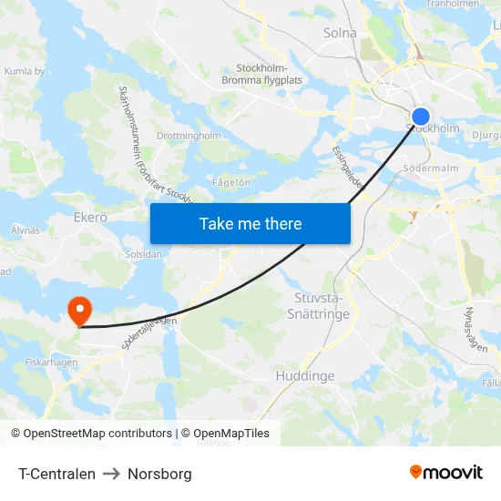 T-Centralen to Norsborg map
