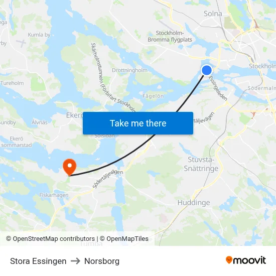 Stora Essingen to Norsborg map