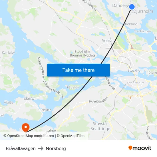 Bråvallavägen to Norsborg map