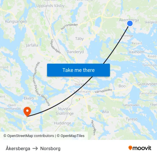 Åkersberga to Norsborg map