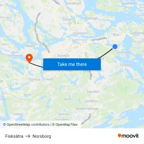 Fisksätra to Norsborg map