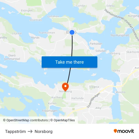 Tappström to Norsborg map