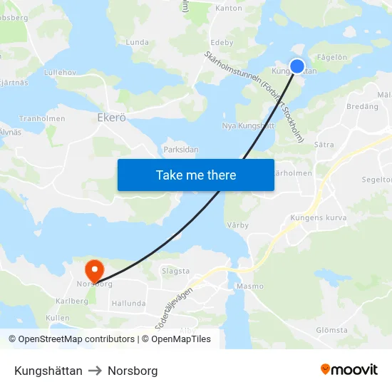 Kungshättan to Norsborg map