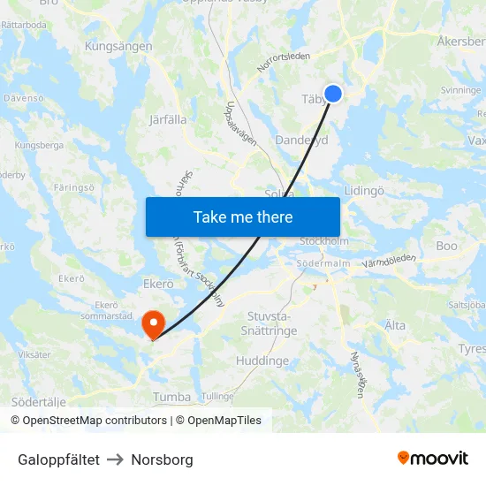 Galoppfältet to Norsborg map