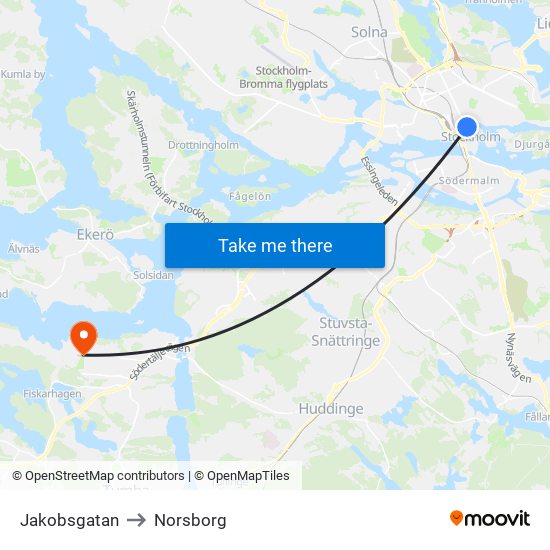 Jakobsgatan to Norsborg map