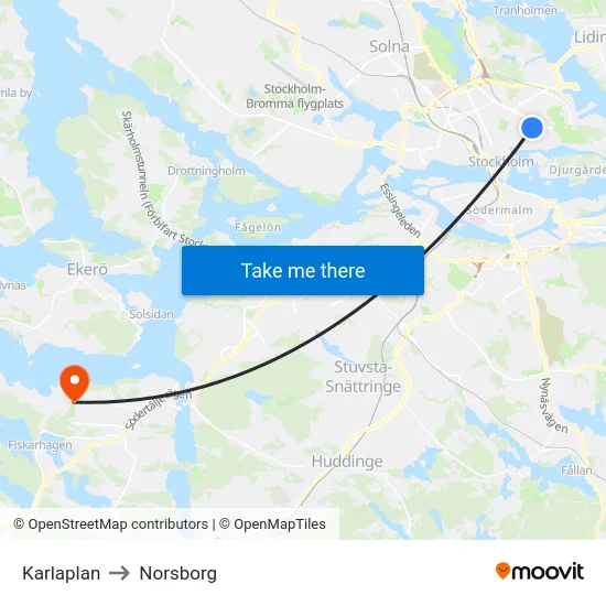 Karlaplan to Norsborg map