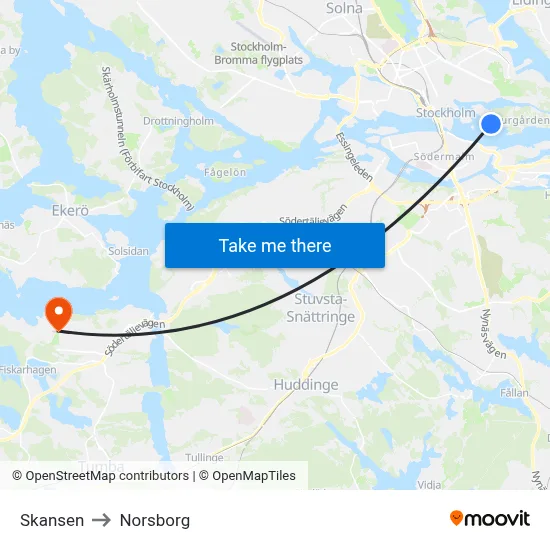 Skansen to Norsborg map