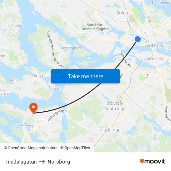 Inedalsgatan to Norsborg map