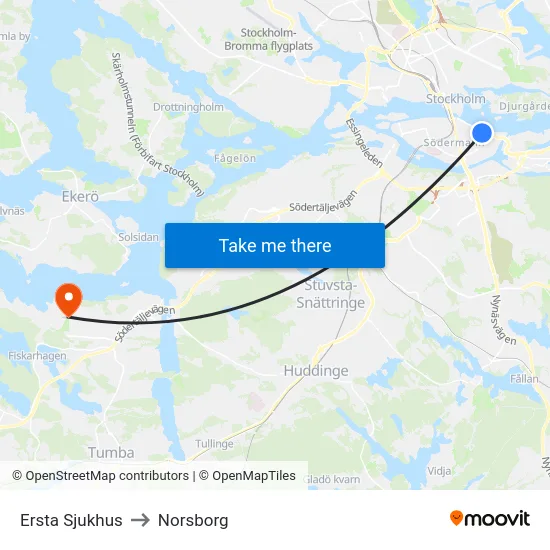 Ersta Sjukhus to Norsborg map