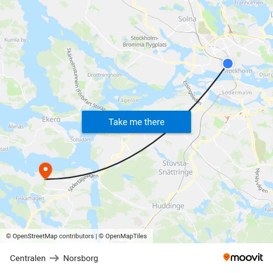 Centralen to Norsborg map