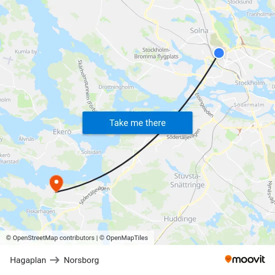 Hagaplan to Norsborg map